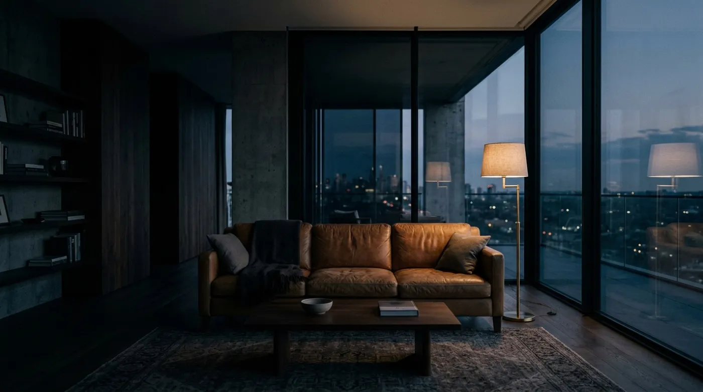 Leather seating in a dusk interior